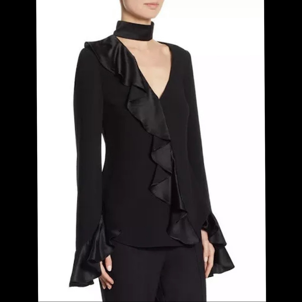 Cinq a Sept Mariah Black Ruffle Blouse Bell Sleeve